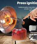 Dual Fuel Portable Heater For Camping With 1Lb Propane Or Iso Butane Canisters One Click Ignition And Self Ignition Safety