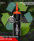Hockey Hydration Bottle With Long Spout For Fast Sips 25 Oz Bio Based Plastic Sports Bottle with BPA-free label and screw cap.
