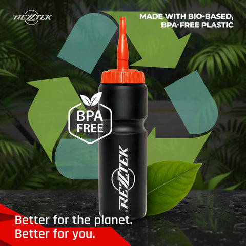 Hockey Hydration Bottle With Long Spout For Fast Sips 25 Oz Bio Based Plastic Sports Bottle with BPA-free label and screw cap.