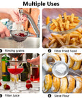 Three Piece Fine Mesh Strainer Set With Handles For Sifting Wet Or Dry Ingredients In The Kitchen Go To Stainless Steel Sieve used for rinsing grains, filtering fried food, juice, and flour