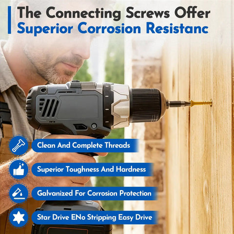 No Drill Hassle Number 8 By 2 Inch Deck Screws With Torx Flat Head And T25 Star Bit Included for outdoor woodwork application.