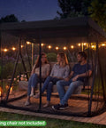Mosquito Net Cover For 3 Seater Patio Swing With Waterproof Top, Zipper Door, And Fixing Straps, Black Bug Mesh Screen at night