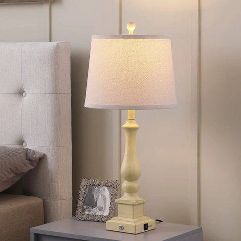 Three Way Dimmable Touch Control Table Lamps Set Of 2 With USB Charging Ports Farmhouse Linen Drum Desk Lamps For Bedroom And Living Room Cozy Nightstand Lighting next to bed