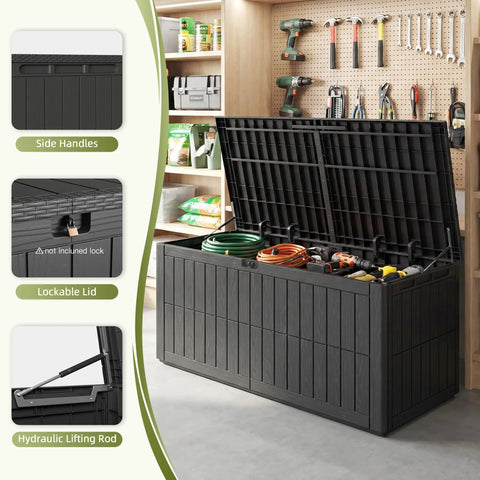 Big 120 Gallon Outdoor Deck Box Lockable Waterproof Storage Chest For Patio Cushions, Garden Tools, Packages And More