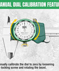 Dial Caliper 150mm Measuring Tool With Shockproof Design showing manual calibration feature, stainless steel construction.