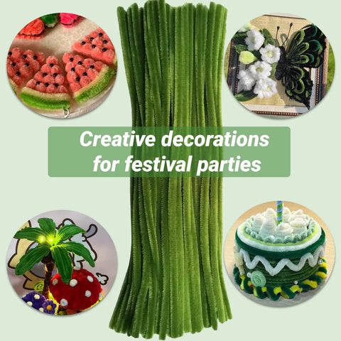 Chenille Stem Pipe Cleaners Bulk Pack About 200 Pieces, 12 Inch Length, 0.24 Inch Diameter, Ideal For DIY Crafts, Festival Decor, Floral Arrangements, Wreath Making, Bendable Twisty Stems For Adults Projects green chenille stems for crafts