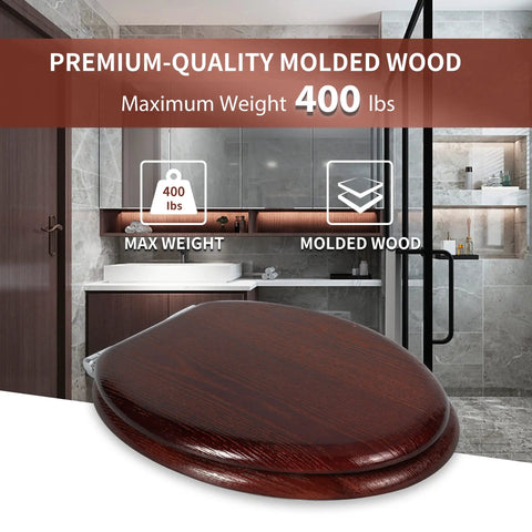 Elongated Wood Toilet Seat With Quiet Close For No Sweat Easy Clean Look Quick Release Hinges Dark Walnut Finish Premium Quality