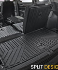 All Weather TPE Cargo Mat With Backrest Mats For Volkswagen Atlas 6 And 7 Seat SUV 2018 2019 2020 2021 2022 2023 2024 2025 2026 Trunk Liner Custom Fit Not For Cross Sport showcasing split design in rear cargo area.