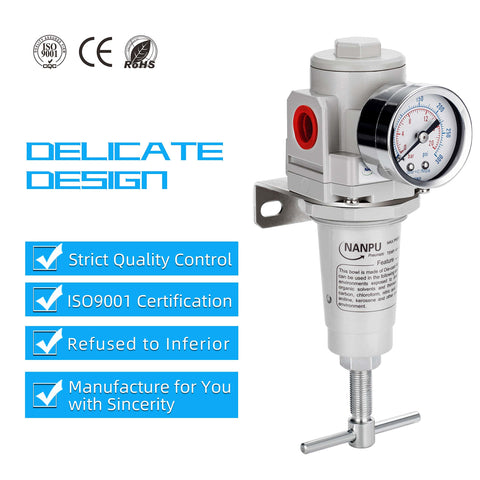 Half Inch NPT High Pressure Air Regulator With T Handle, 0-300 Psi Gauge, Metal Bracket