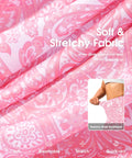 Close-up of soft pink paisley fabric in Womens 18 Inch Golf Skort With Zipper Pockets And Built In Shorts High Waist For Tennis And Pickleball Knee Length Curved Hem With Four Pockets For Secure Storage Pink Paisley XL.