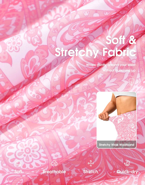 Close-up of soft pink paisley fabric in Womens 18 Inch Golf Skort With Zipper Pockets And Built In Shorts High Waist For Tennis And Pickleball Knee Length Curved Hem With Four Pockets For Secure Storage Pink Paisley XL.