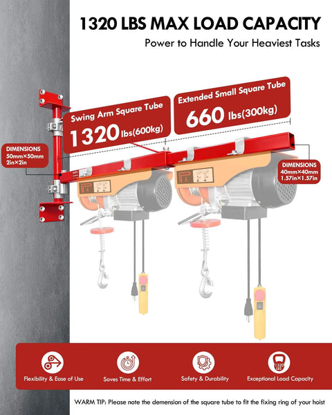 Wall Mount Jib Crane With 1320 Lbs Max Load 180 Degree Swivel Swing Arm Heavy Duty Electric Hoist Support For Workshop diagram