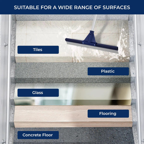 Heavy Duty Floor Squeegee With 62 Inch Stainless Aluminum Pole And Seventeen Point Five Inch Silicone Rubber Blade For Concrete And Tile Floors great for cleaning tiles, plastic, glass, flooring, and concrete surfaces.
