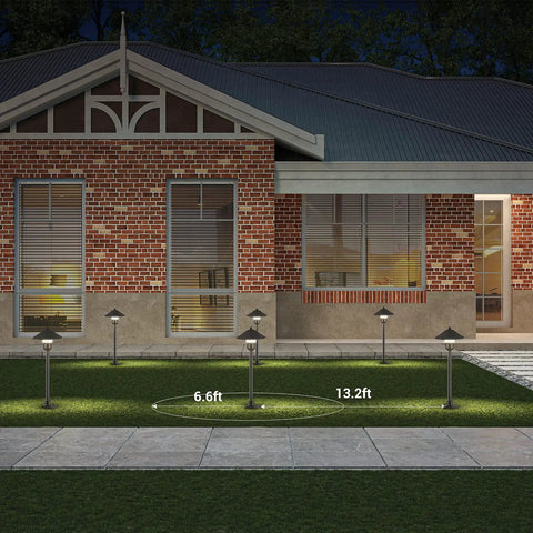 Low Voltage Pathway Lights, 3W 150LM Warm White 3000K, 16.5 Inches Tall LED illuminating pathway by house at night