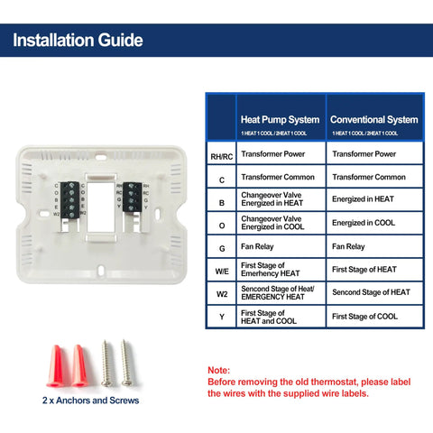 Installation guide for Heat Pump Thermostat For Home No Fuss Non Programmable 2 Heat 1 Cool With Large LCD Display.