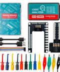 8 Channel 24MHz USB Logic Analyzer Kit With Base Module And Breadboard Breakout Board USB A And USB C Cables Test Clips And Alligator Clips For Arduino ESP32 STEM DIY Projects, kit parts laid out