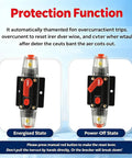 100 Amp Manual Reset DC Circuit Breaker Built Tough For 12V To 48V Systems showing energized and power-off states.