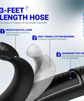 Cross-section of a CSA Certified Propane Hose Regulator With Gauge, Three Eighths Inch Female Flare Nut, showing 3-foot length, PVC layers.