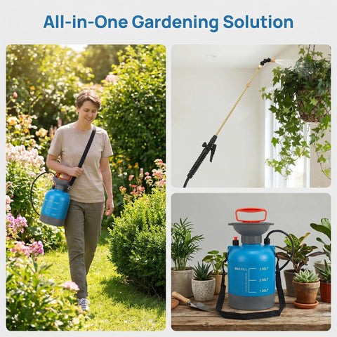 Long Reach Telescopic Wand Waterer with 33.4 Inch Brass Wand and 360 Degree Adjustable Nozzle, 3 Liter Capacity