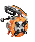 Eight In One Solar Robot Kit For STEM Fans Super Easy To Build Eight Solar Powered Robots In Minutes No Batteries Needed Solar Panel Included Learn Solar Energy And Tech With A Drummer Bot Racer Bot Tank Bot Armadillo Bot Dino Bot And More. orange solar robot model with gears and wheels
