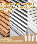 Quick Fit Spring Loaded Shutter Pins No Sweat Install Total Plantation Shutter Repair Kit showcasing wood, aluminum, PVC shutter compatibility.