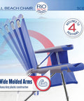 Extra Tall 17 Inch High Folding Beach Chair With Four Position Recline For Beach Camping And Lawn Built On A Rustproof Aluminum Frame With Safe Adjust Technology, side view showing recline positions