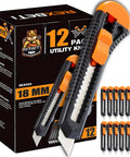 REXBETI 12-pack retractable utility knife set with orange and black handles and 18 mm blades; includes extra blades