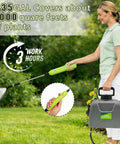 Person using Battery Powered Sprayer 1.35 Gallon For Lawn And Garden, Electric Sprayer With 3 Interchangeable Nozzles, Gray