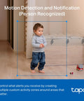 1080P Indoor Pan Tilt Security Camera Plug And Play For Home Surveillance detects child in nursery with motion alert feature.