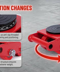 4 Piece Heavy Duty Machinery Skates Set With 8 Ton Total Load Capacity, Each Unit Handles Up To 2 Tons, Built For Smooth Cargo Moving And Industrial Equipment Handling red steel skate with 360° rotating top disc