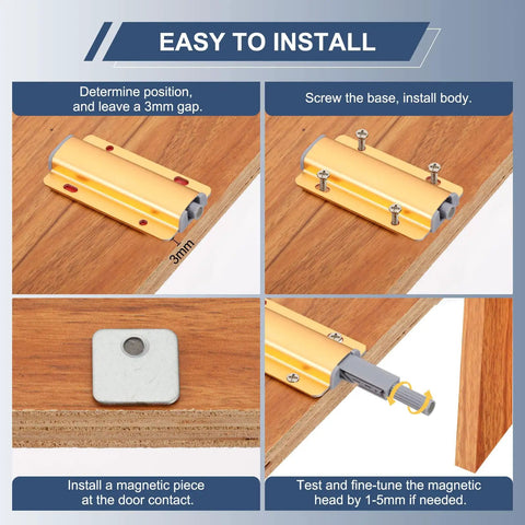 Installation guide for Eight Pack Magnetic Push Latches Set For Cabinets And Drawers No Fuss Push To Open Hidden Touch Latch Hardware In Golden Finish