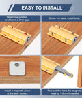 Installation guide for Magnetic Push Latches 4 Pack Double Push To Open Hidden Cabinet Touch Latches on wood surface.