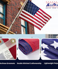 Outdoor US Flag 3x5 Ft Two Pack Fade Resistant Polyester Flags With Double Stitched Edges And Brass Grommets Bright Vivid Colors