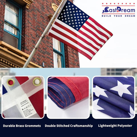 Outdoor US Flag 3x5 Ft Two Pack Fade Resistant Polyester Flags With Double Stitched Edges And Brass Grommets Bright Vivid Colors