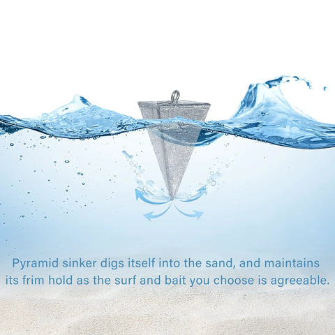 Pyramid Sinkers For Surf Fishing And Saltwater Tackle, Durable Weights For Sand, Currents, And Pier Fishing, 1oz Through 16oz showing underwater action.
