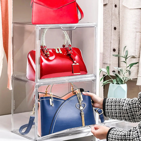 4 Piece Clear Acrylic Handbag Storage Organizer Set For Closet With Large Capacity Easy Access Stackable Display Boxes