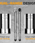 One-Half Inch Drive Torque Wrench Dual-Direction 72-Tooth With 10-170 Ft-Lb Range And 13.5-229 Nm High Precision Accuracy Features