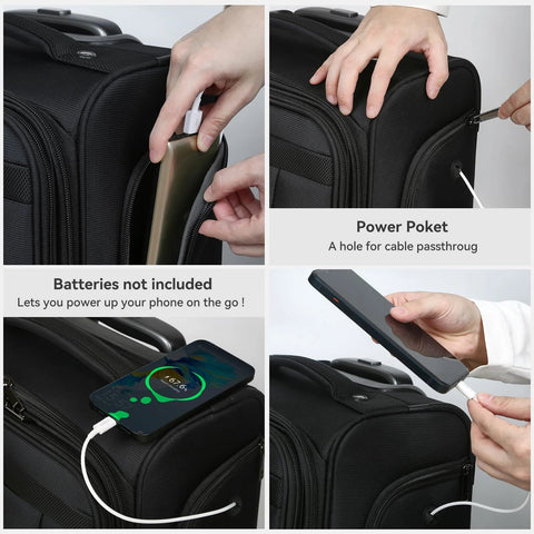 TIAWOLT 16-Inch black soft-side underseat carry-on luggage with power pocket and USB passthrough