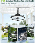20 Inch Outdoor Ceiling Fan With Lights For Patio And Gazebo IP65 Waterproof Caged Design showcased under pergola