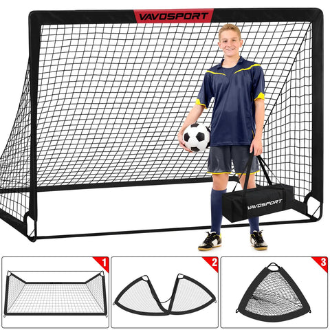 Portable Pop Up Soccer Goals Set For Backyard Play Two 6x4 Ft Kid Sized Goals With Ball Pump Cones And Carry Bag Grab And Go Easy Practice Net