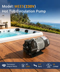 Slick Replacement Hot Tub Circulation Pump Delivers Smooth 5.8 Gpm Water Flow With An Efficient 1/25 Hp Motor And Standard 3/4 Inch Barb Fittings For No Sweat Spa Maintenance, placed next to a hot tub.