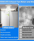 Bathroom Exhaust Fan Motor And Blade Upgrade For 80 CFM Quiet Ventilation 4 Point 0 Sones Direct Replacement, before and after use