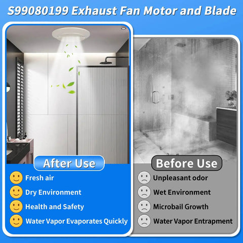 Bathroom Exhaust Fan Motor And Blade Upgrade For 80 CFM Quiet Ventilation 4 Point 0 Sones Direct Replacement, before and after use