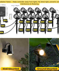 Outdoor LED Landscape Lighting Kit 12 Pack With Remote Control Dimmable IP66 Waterproof Spot Lights 2700K To 6500K display and mounting options