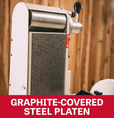 Graphite-covered steel platen of Six Inch Fortyeight Belt And Twelve Inch Disc Sander Combo for smooth sanding results.