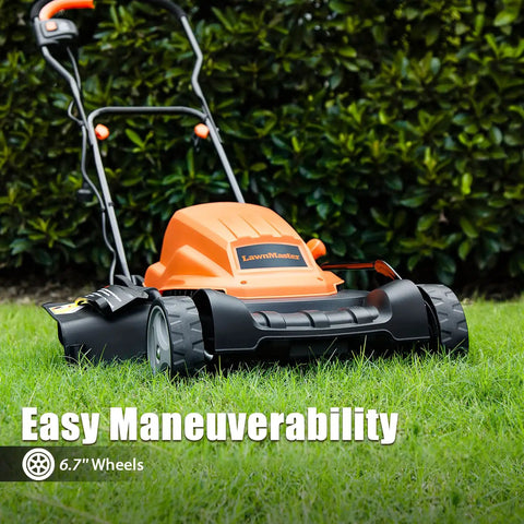 Electric Lawn Mower With 12 Amp Motor 19 Inch Deck 2 In 1 Mulch Or Side Discharge Six Cutting Heights One Touch Height Adjustment