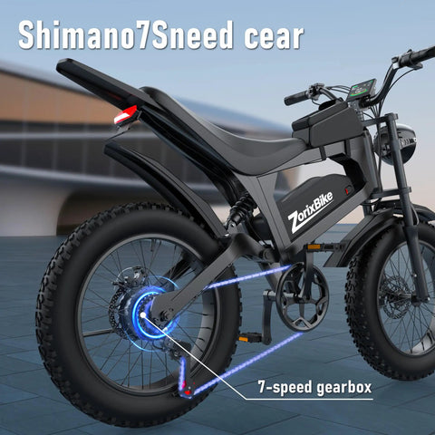 Fat Tire Electric Bike For Adults With 48V 20Ah Battery, Dual 1500/3000W Brushless Motor, Shimano 7-speed gear display