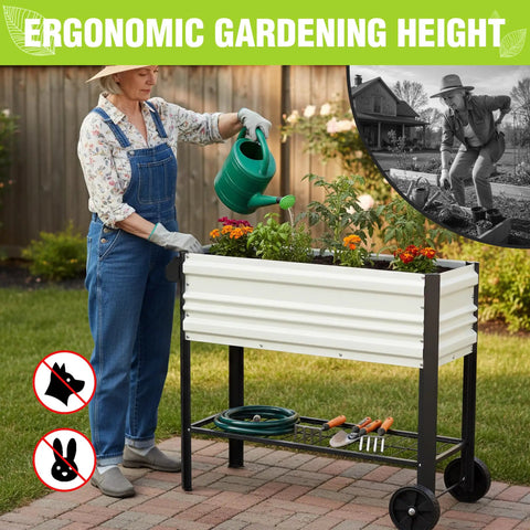 Raised Garden Bed On Legs And Wheels Galvanized Planter With 400 Lb Capacity 37 By 14.6 By 31.6 Inches Elevated Garden Box in use