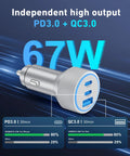 67W Three-Port USB C Car Charger With 3Ft Cable For iPhone 17 16 15 Pro Max Pro Air Plus And iPad Fast Charge On The Road Cigarette Lighter Power Adapter with PD3.0 and QC3.0 high output