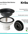 Removable 3.5-Inch Kitchen Sink Strainer With Open-Close Stopper Durable ABS Plastic Body And Brass Nut Traps Food Debris